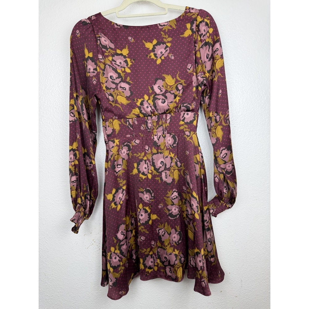 Free People Morning Light Floral Printed Mini Dress Purple combo Size 4 - Picture 4 of 12